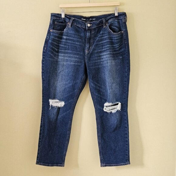 Old Navy Jeans Womens 16 Blue Mid Rise Boyfriend Cropped Distressed Stretch Boho - Picture 14 of 16